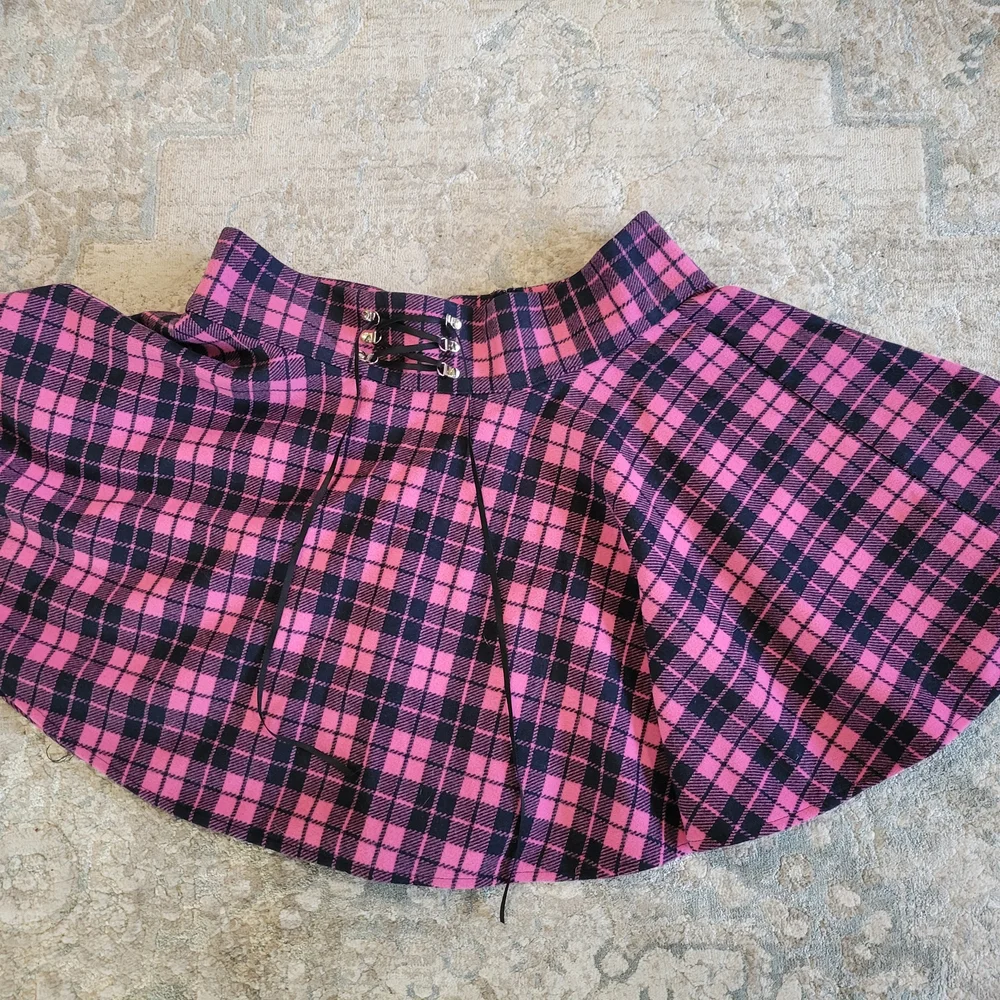 Pink Plaid Flared Mini Skirt - Picture 1 of 4